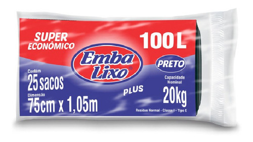 Imagem 2 de 2 de Saco De Lixo Embalixo 100 Litros Super Economico 25 Unidades
