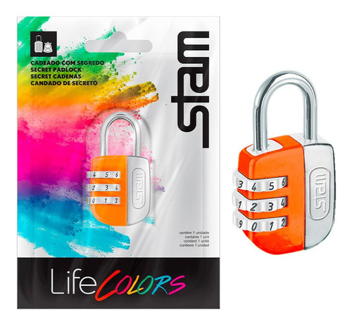 Cadeado Para Mala Stam Life Colors Com Segredo 25mm Laranja