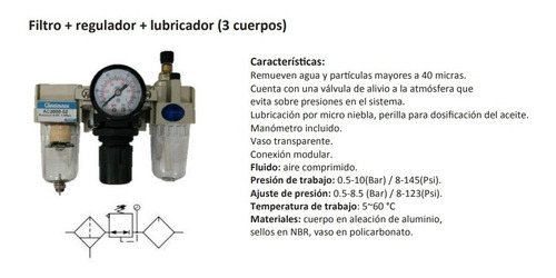 Filtro + Regulador + Lubricador (3 Cuerpos) Ac2000-02 G1/4  