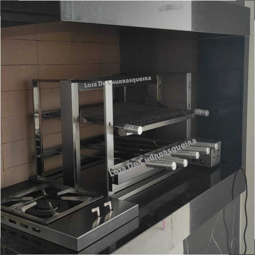 Suporte Churrasqueira Gr Elevatória Kit Giratório 5 Espetos