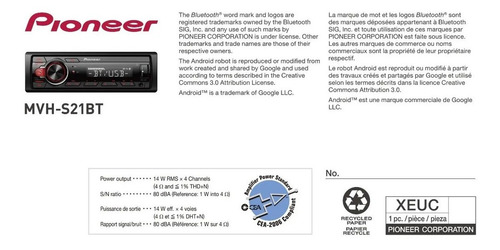 Estéreo Pioneer Mvh S 215 Bt Auto Stereo