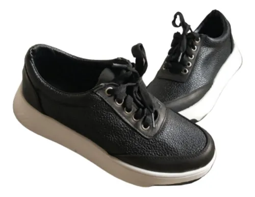 Zapatillas Urbanas Cuero Plataforma Mujer Sneaker Negras