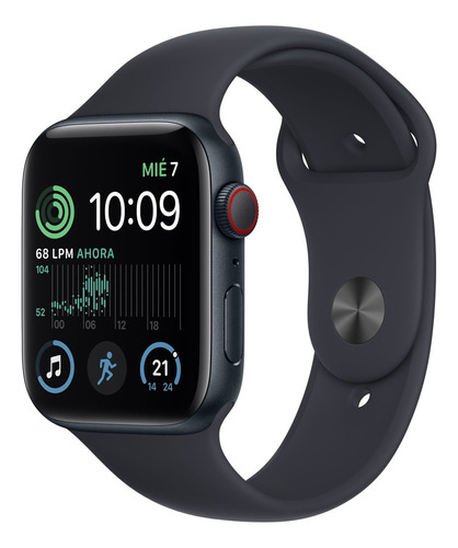 Apple Watch SE GPS + Celular - Caja de aluminio medianoche 44 mm - Correa deportiva medianoche - Patrón