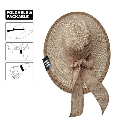 Sombrero Playa Con Ala Ancha Anti-uv Moderno Cómodo Mujer Marrón Unica