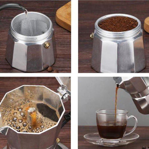 Imagen 7 de 9 de Cafetera Estilo Italiana Aluminio 3 Tazas Café Moka Express