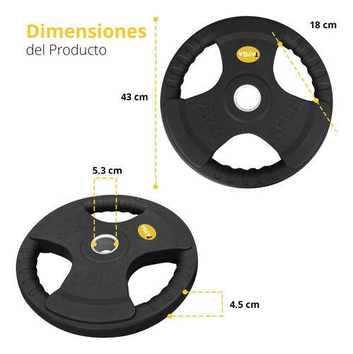 Disco Olímpico Recubierto Caucho 55lb Tayga Color Negro