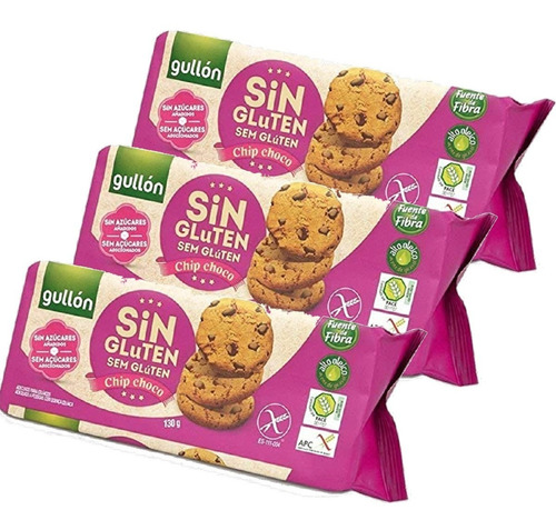 3x Bisoito Gullon Sem Gluten Sem Açucar Chip Choco 130g