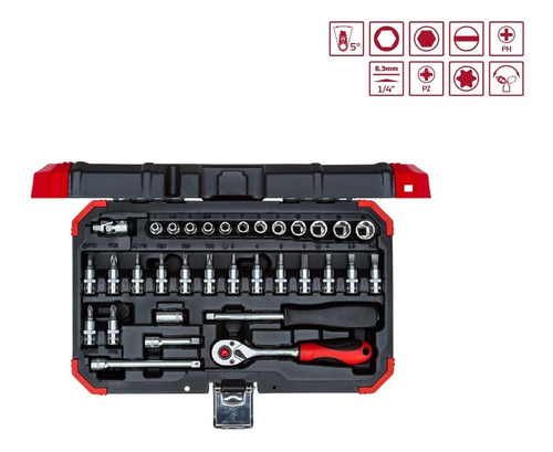 Imagem 2 de 4 de Jogo Soquete 1/4 De 4 A 13mm 33 Peças Gedore Red R49003033