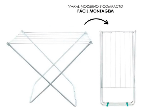 Varal Chão Portátil Reforçado Dobrável Branco Aço
