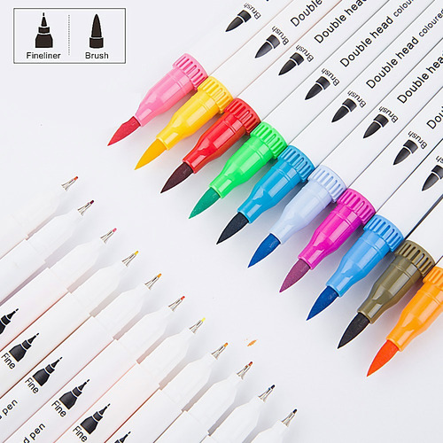 Marcadores Acuarelables Doble Punta Pincel Pluma 60 Colores