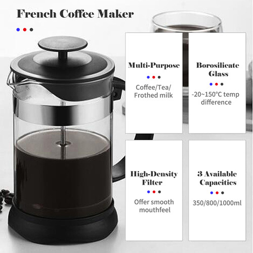 Cafetera French Press, Calefacción, 800 Ml, Filtro De Acero