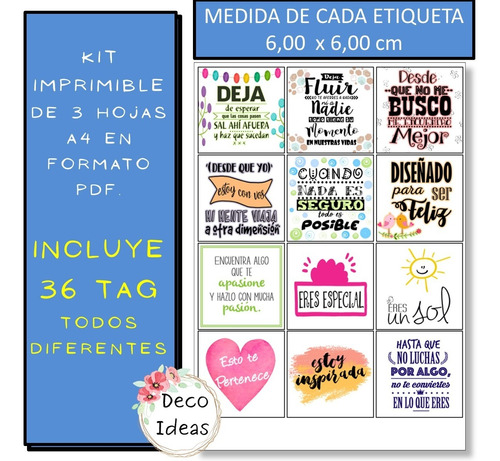 Kit Imprimible 04 Frases Bonitas A Color Tag Etiqueta Stiker | MercadoLibre