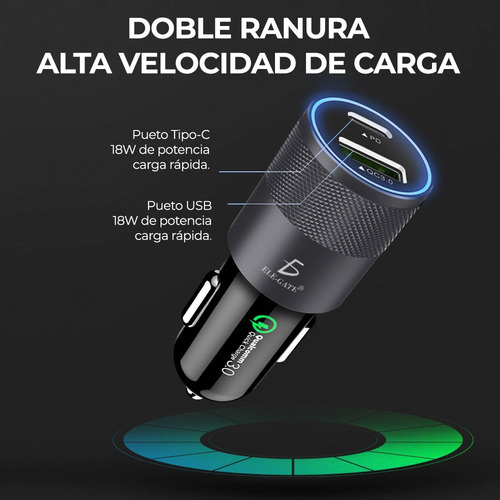 Turbo Cargador Qc3.0 Auto 2 Usb Carga Rápida Pd Tipo C 20w