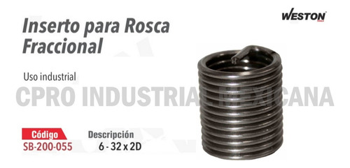 Inserto Para Rosca 6 - 32 X 2d Paquete De 50 Piezas P