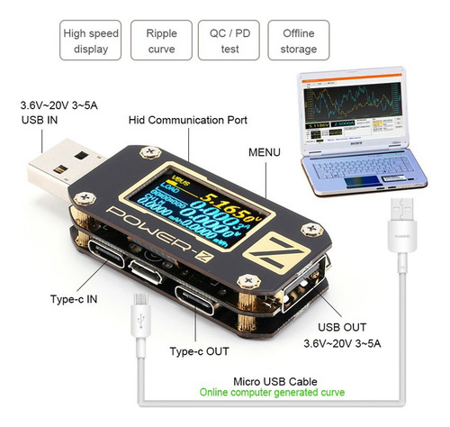 Generic Comprobador Portátil Usb Km001 Power-z Qc3.0 2.0 Pd