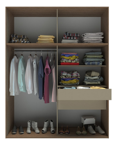 Placard 180 Con Baulera Premium 2 Caj. Corred. Telescopicas Color Roble Davos/ Gris Arcilla