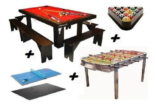 Mesa De Pool 240 + Metegol + Ping Pong + Kits + Banco Yeerom