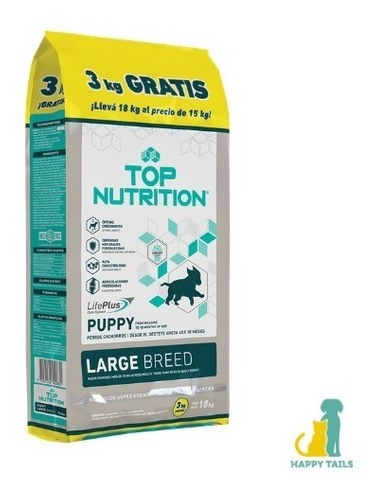 Alimento Top Nutrition Super Premium Large Breed para perro cachorro de raza grande en bolsa de 18 kg