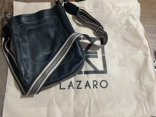 Cartera Bandolera Lazaro Siwa Cuero Negro Lisa (Usado)