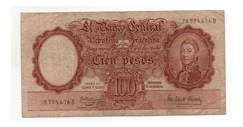 Billete Argentina 100 Pesos Moneda Nacional Bottero 2069