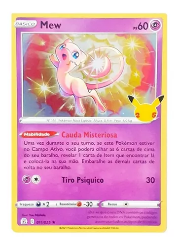 Carta Pokémon Mew Holográfico Lendário Celebrações 25 Anos