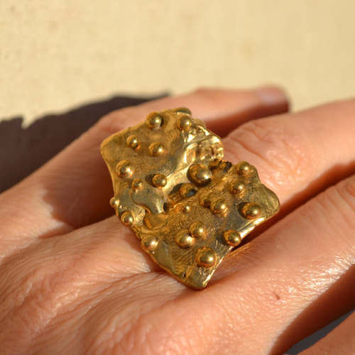 Imagen 8 de 10 de Anillo Dorado Espuma, Abierto, Texturas, Macizo De Bronce
