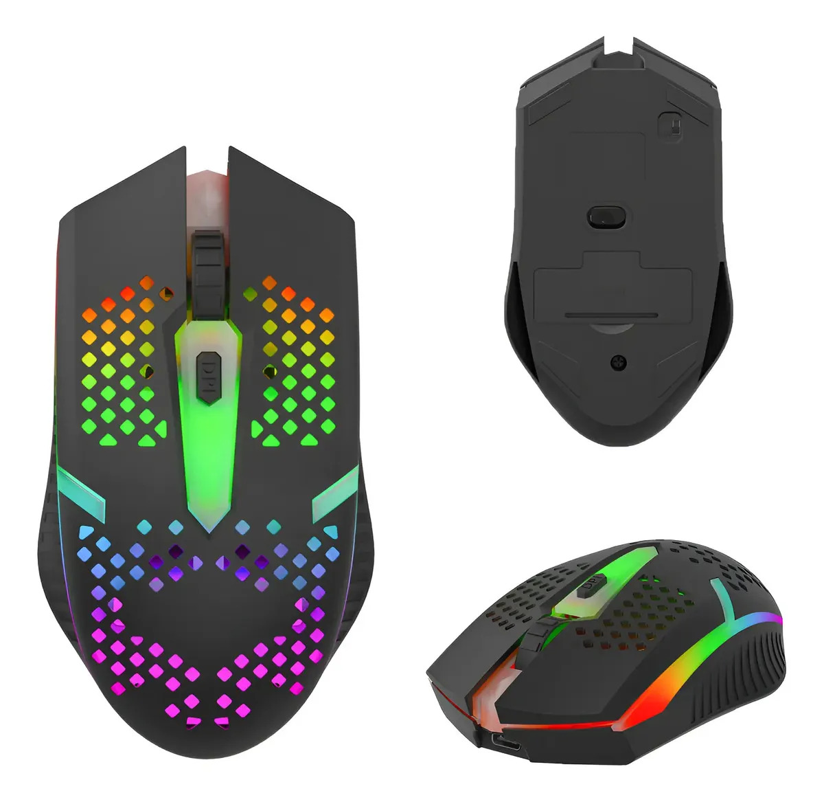 Mouse Sem Fio Bluetooth Recarregável Led Rgb Com Pc Notebook Preto