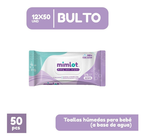 Toallitas Humedas Bebe A Base De Agua Mimlot X 50 Pcs -bulto