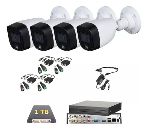 Kit Cctv 4 Cámaras Dahua 1080p Full Color 1 Tb Dvr 8 Baluns