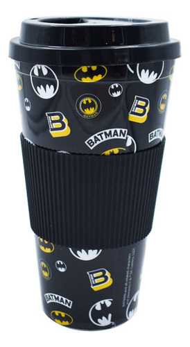 Vaso Plástico Batman Con Tapa Y Portavaso 600ml Color Negro