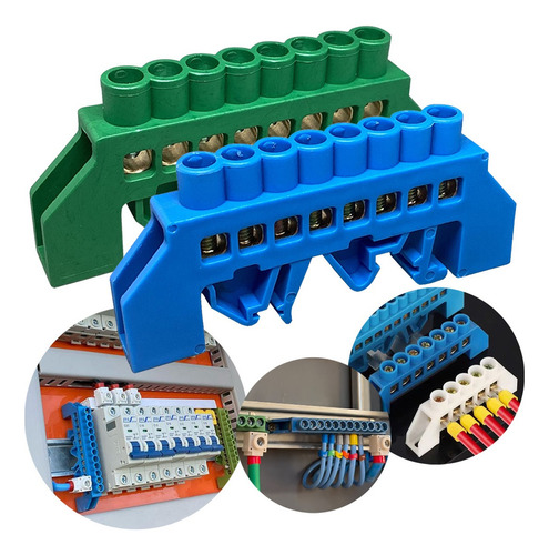 Kit Barramento 2 Terra E 2 Neutro 8 Furos Fix. Trilho Din