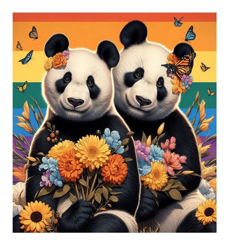 Vinilo 20x20cm Oso Panda Gay Pride Orgullo Bandera Flor