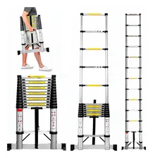 Escalera Telescópica Recta Plegable Retráctil 5m Color Plateado