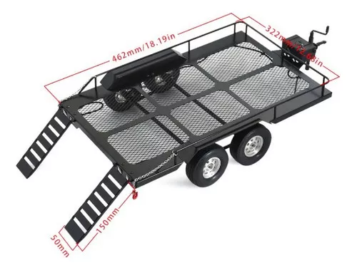 Remolque de coche RC, accesorio de remolque de coche de metal con cuatro  neumáticos apto para Traxxas TRX4 Axial Scx10 90046 90047 CC01 D90 D110  1/10