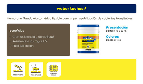 Imagen 4 de 7 de Weber Techos F Membrana Liquida Fibrada X 20kg