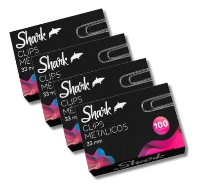 Caja De Clips Metalico 33mm Shark X 4 Unidades