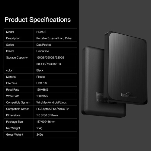 - Disco Duro Externo Portátil Unionsine 320gb Usb 3.0