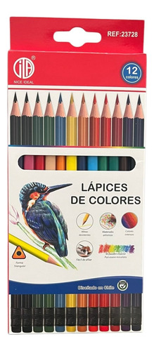 Lápiz De Madera 12 Lápices Colores Forma Triangular Con Goma