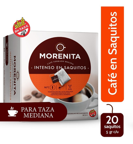 Cafe En Saquitos Morenita Molido Intenso 5 Gr X 20 Saquitos