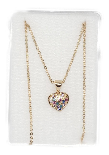 Collar De Corazon Colors Zircon De Oro Laminado +estuche T20