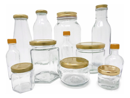 Frasco De Vidrio Hexagonal 250 Ml 36 Pz Recuerdos Miel Color Dorado