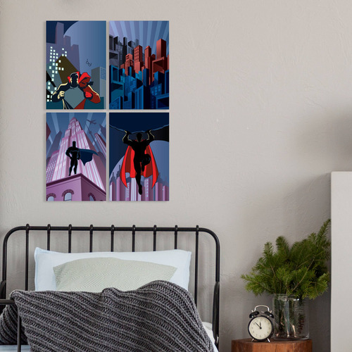 Imagem 2 de 6 de Placas Decorativas Superman Geek 30x40cm Kit 4un Envelopadas
