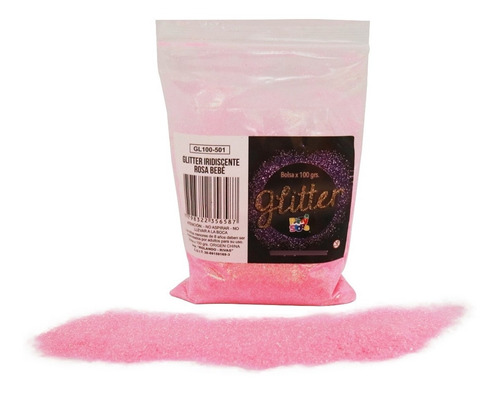 Glitter Gibre Givre Purpurina 100g Rosa Bebe Iridiscente