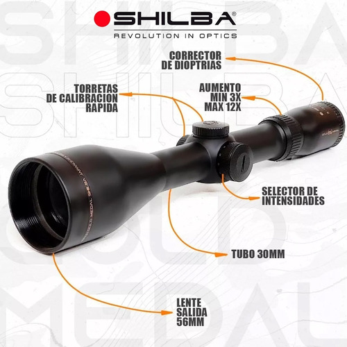 Imagen 3 de 10 de Mira Telescopica Shilba Gold Medal 3-12x56 Ir Luz Tubo De 30