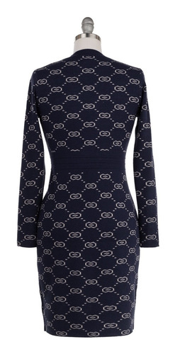 Imagen 3 de 9 de Vestido Mio Mio Corto Tejido Punto Fino Estampado Botón Joya
