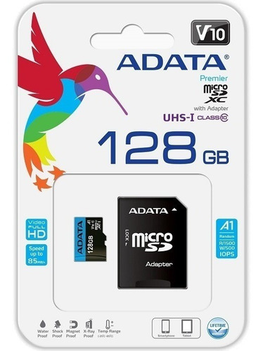 Tarjeta de memoria Adata AUSDX128GUICL10A1-RA1 Premier con adaptador SD 128GB