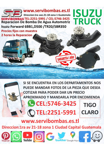 Bombas De Agua Isuzu Npr 4bd1,4bd2 3.9 Turbo Guatemala