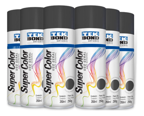 Tinta Spray Tek Bond Grafite Uso Geral 350ml Emb. C/ 06