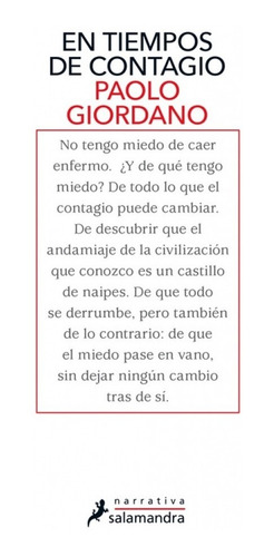 En Tiempos De Contagio / Paolo Giordano (envíos)