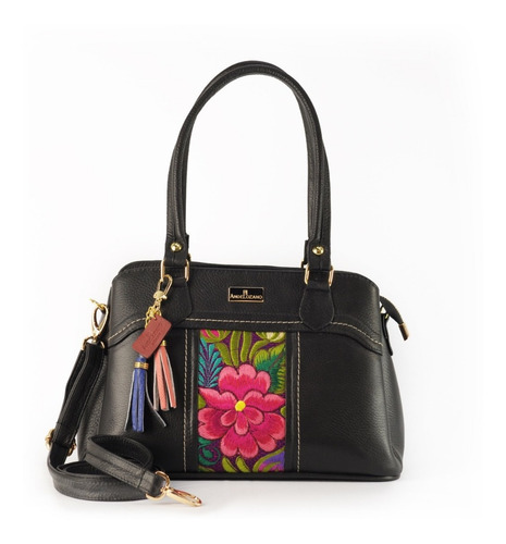 Imagen 1 de 2 de Bolsa De Piel Con Telar De Zinacantán Bolso Artesanal Dama
